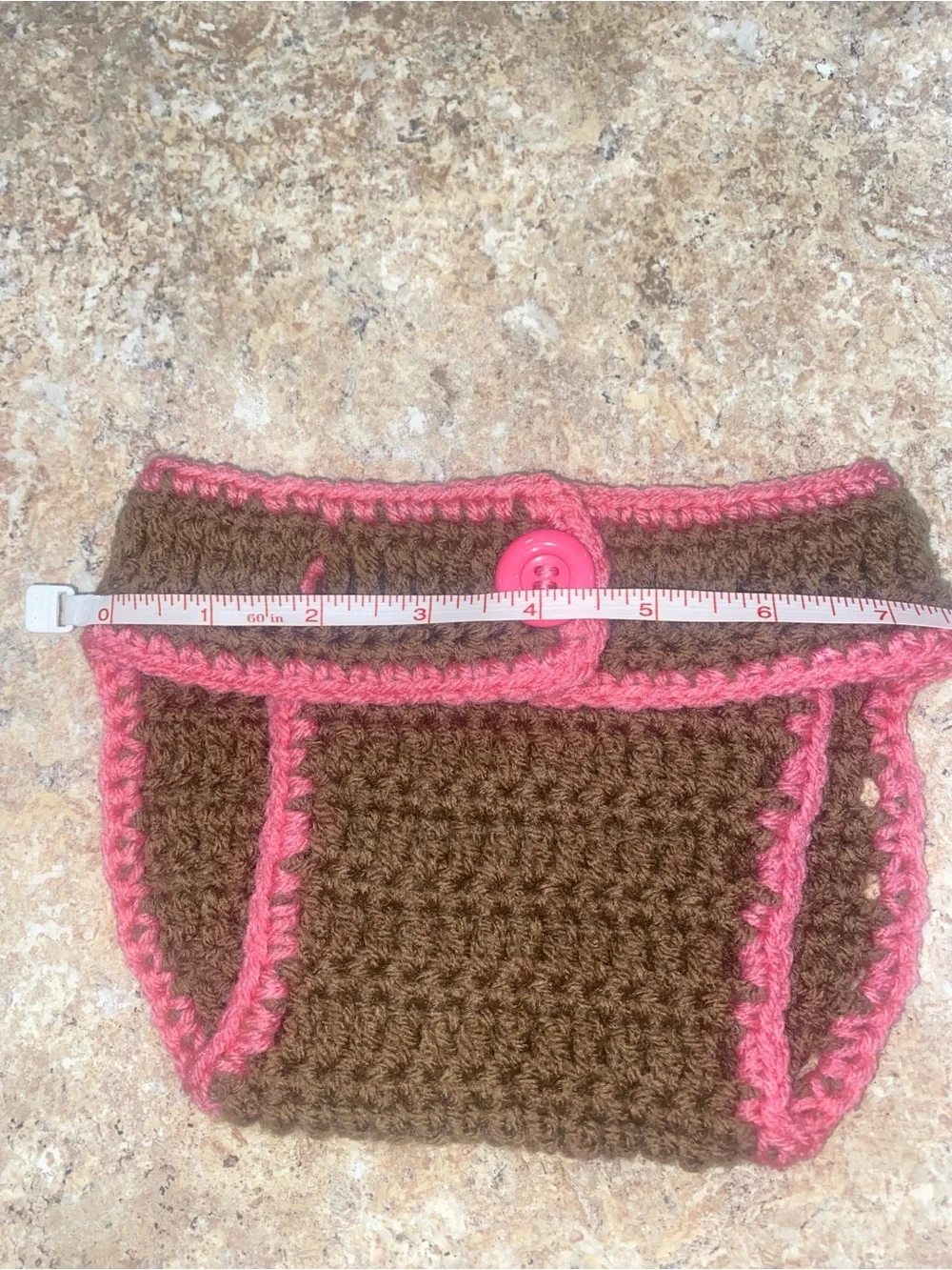Handmade Crochet Bunny Diaper Cover & Ear Hat - Brown and Bright Pink